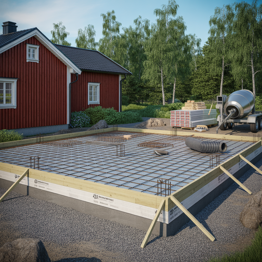 gjuta betongplatta till garage tjocklek isolering kostnad