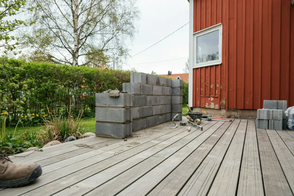 bygga utek k med lecablock p tr terrass